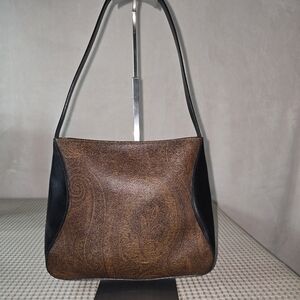 Etro Brown Paisley Shoulder Bag with Black Accents
